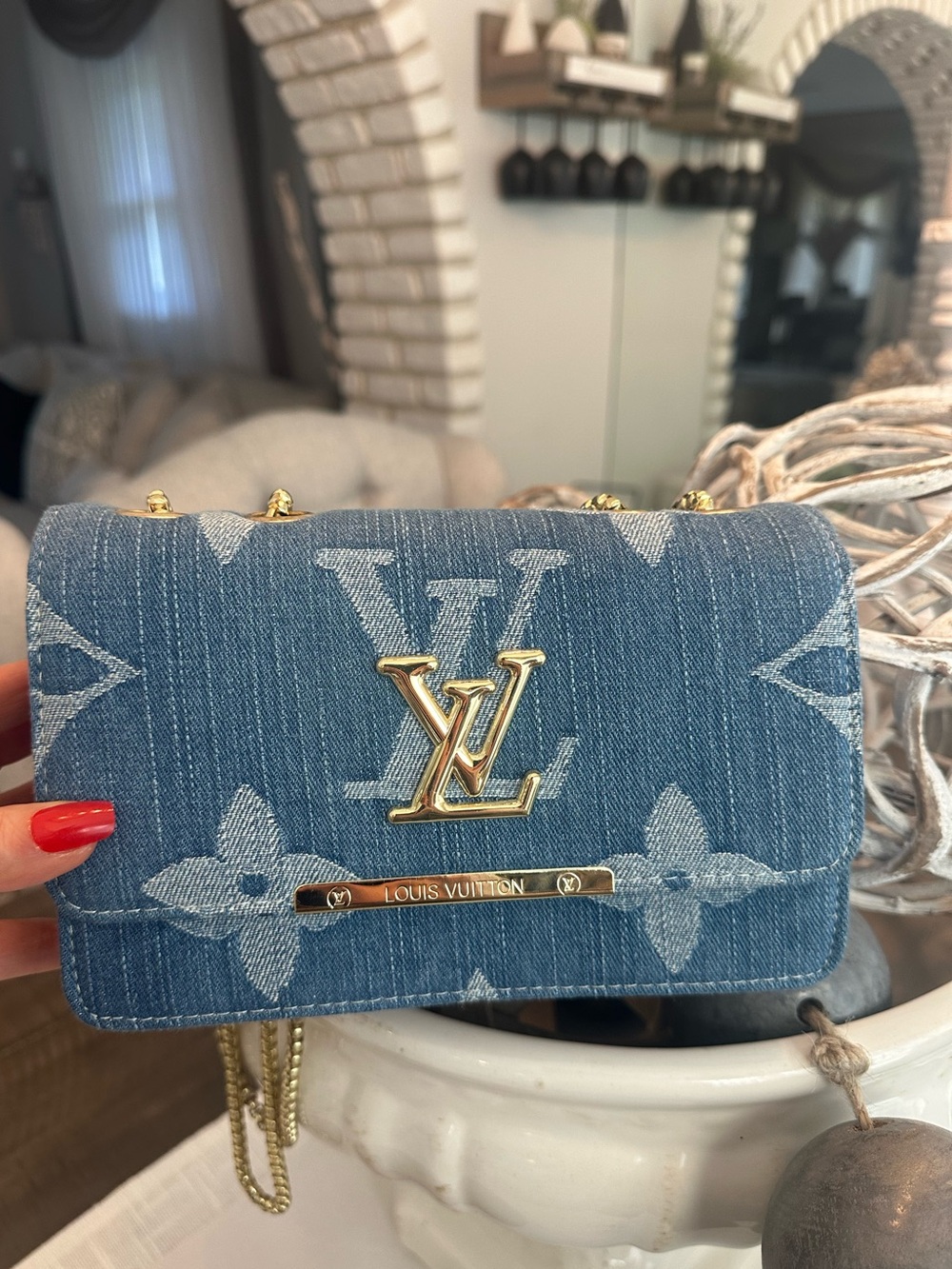 Louis Vuitton Blue Denim Monogram Chain Wallet